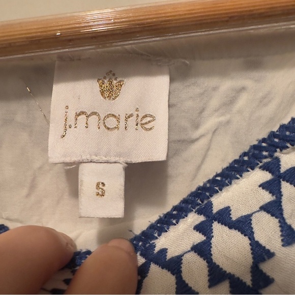 Super cute J. Marie Blue and White Geometric Embroidered Mini Dress - Picture 4 of 5